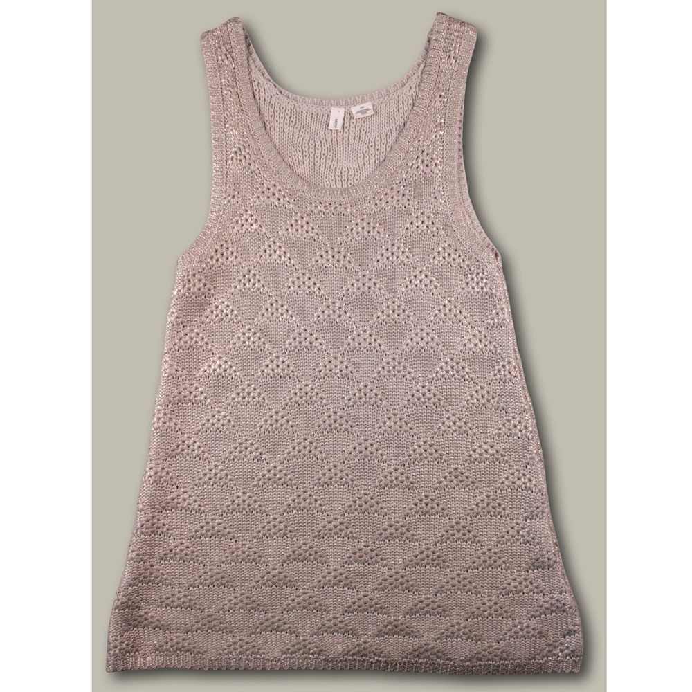 Anthropologie Moth Gold Metallic Knit Tank Top Tunic Boho Crochet Sweater Medium
